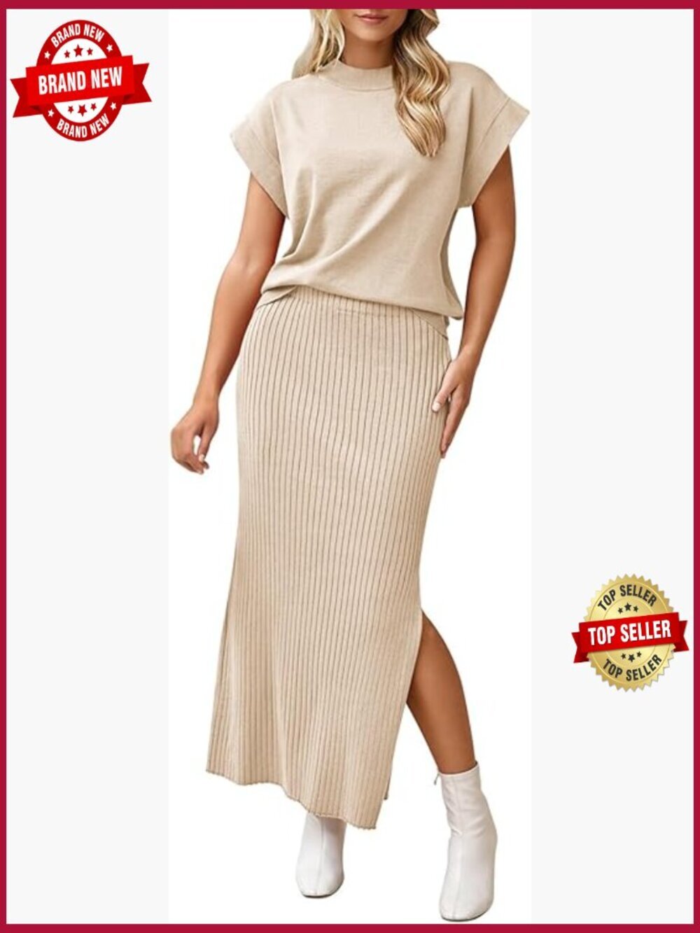Women's 2 Piece Knit Skirt Set Cap Sleeve Top Bodycon Maxi Long Skirt